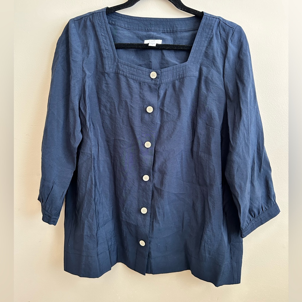 J. Jill Women’s Square Neck 3/4 Sleeve Button Up Blouse Top M